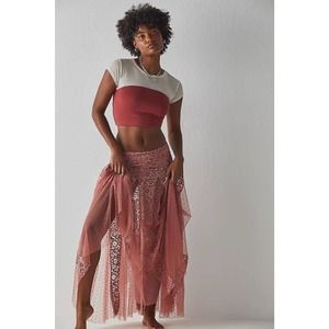 New Free People INTIMATELY A Day Out Half-Slip $88 X-SMALL Pink Lace Tulle